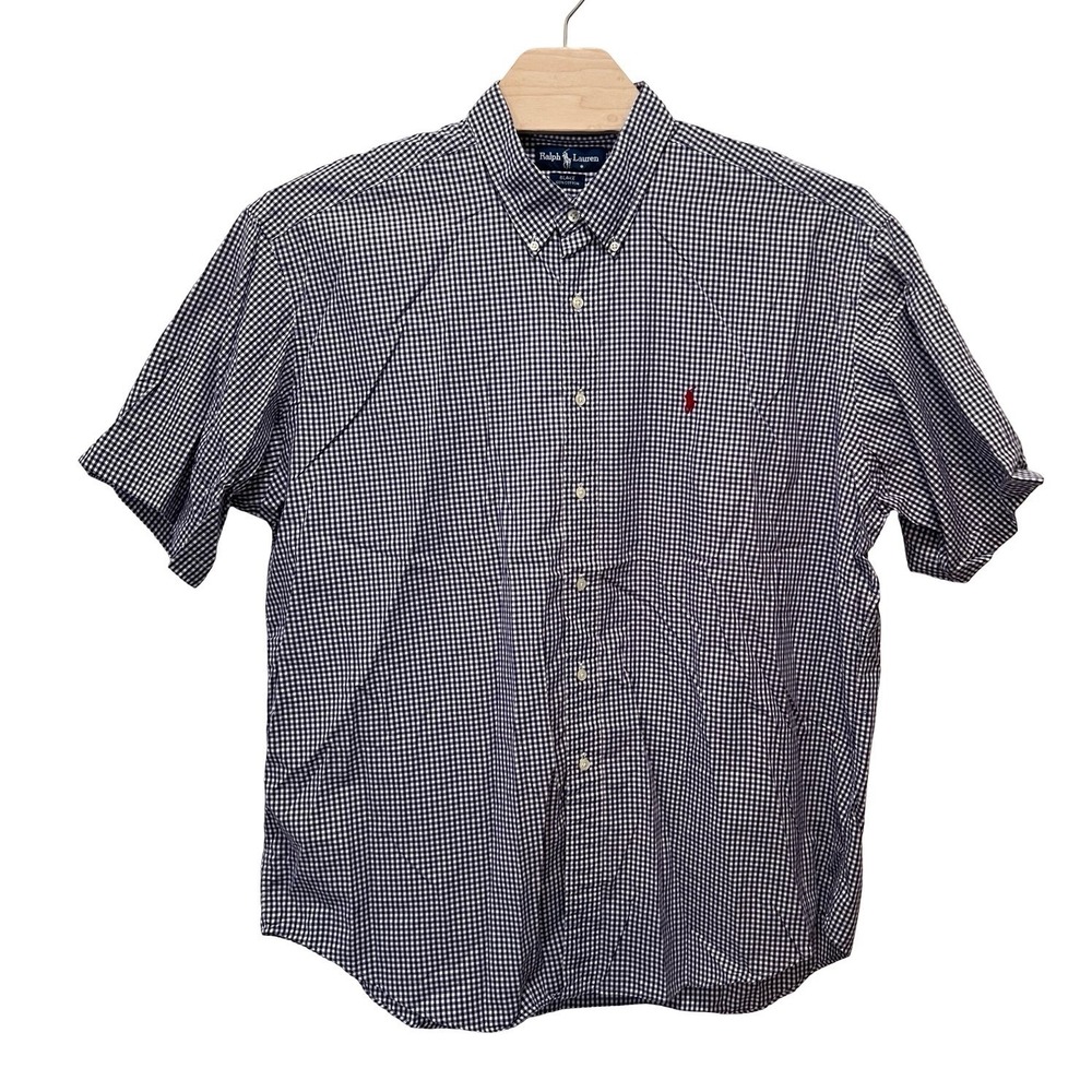 Ralph Lauren Blake Shirt Mens XXL Gingham Navy White Short Sleeve Cotton Pony